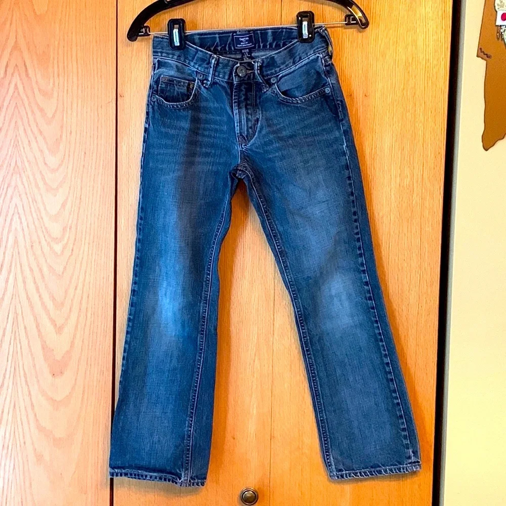 Gap Kids boot fit size 10 adjustable waist distressed denim blue jeans EUC